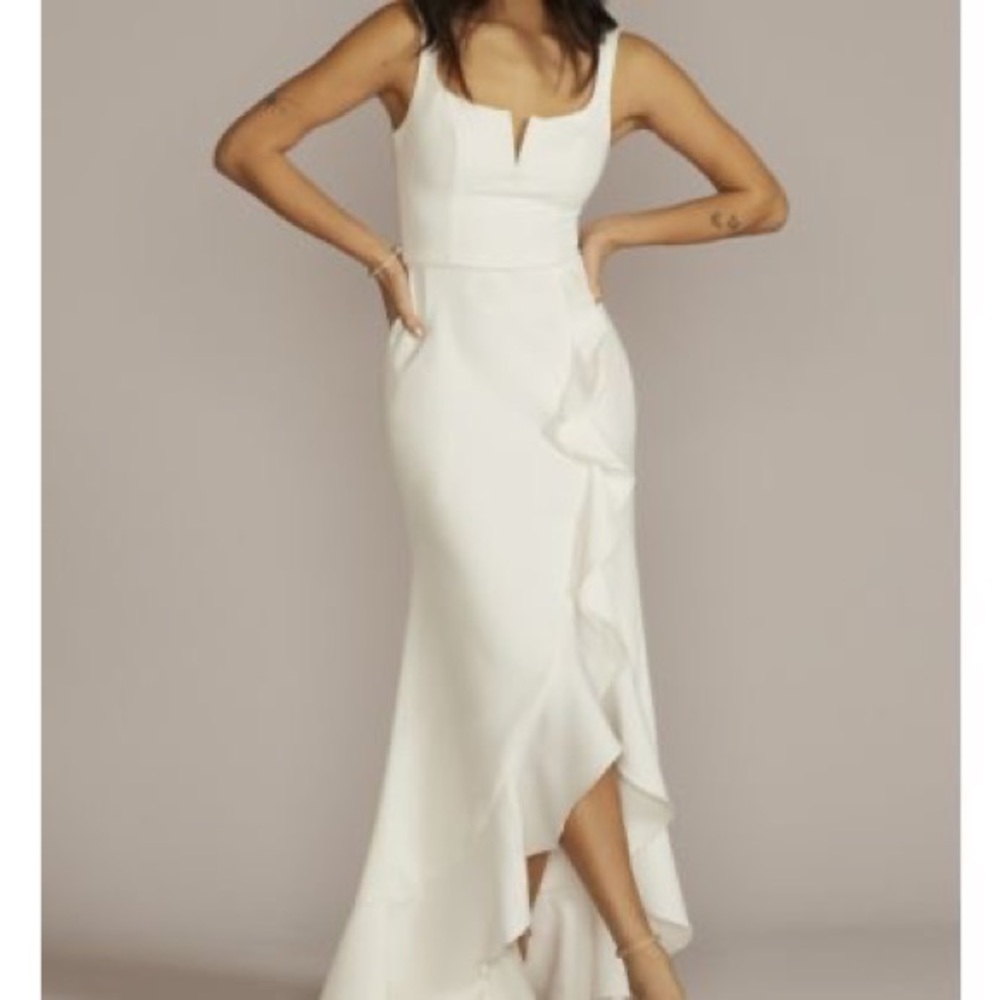 David’s Bridal Crepe Tank Sheath Wedding Dress with Ruffle Skirt